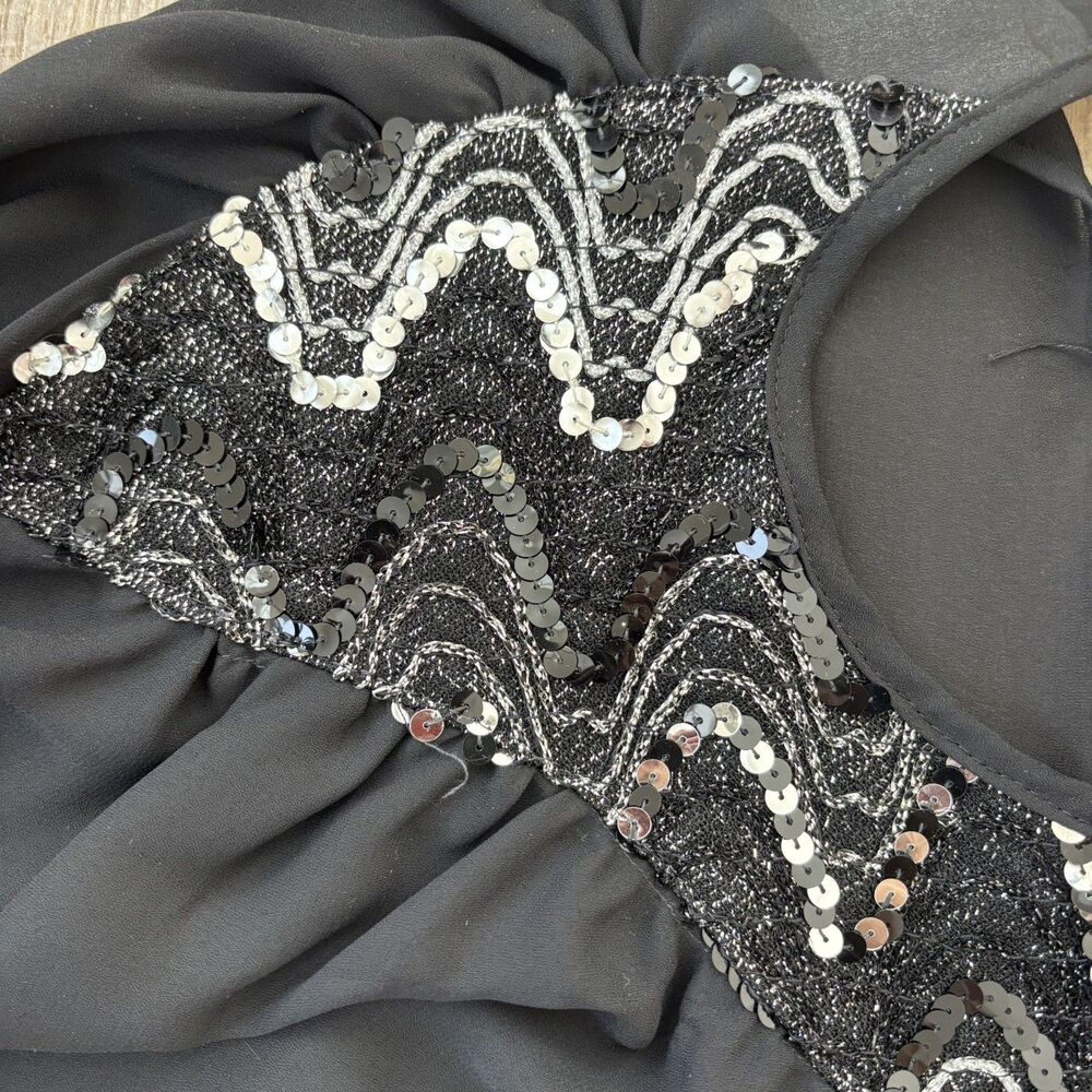 Vtg 80s Blouse Sz 18 Black Sequin Sheer Union Label Flowy Going Out Top Retro - Picture 6 of 11